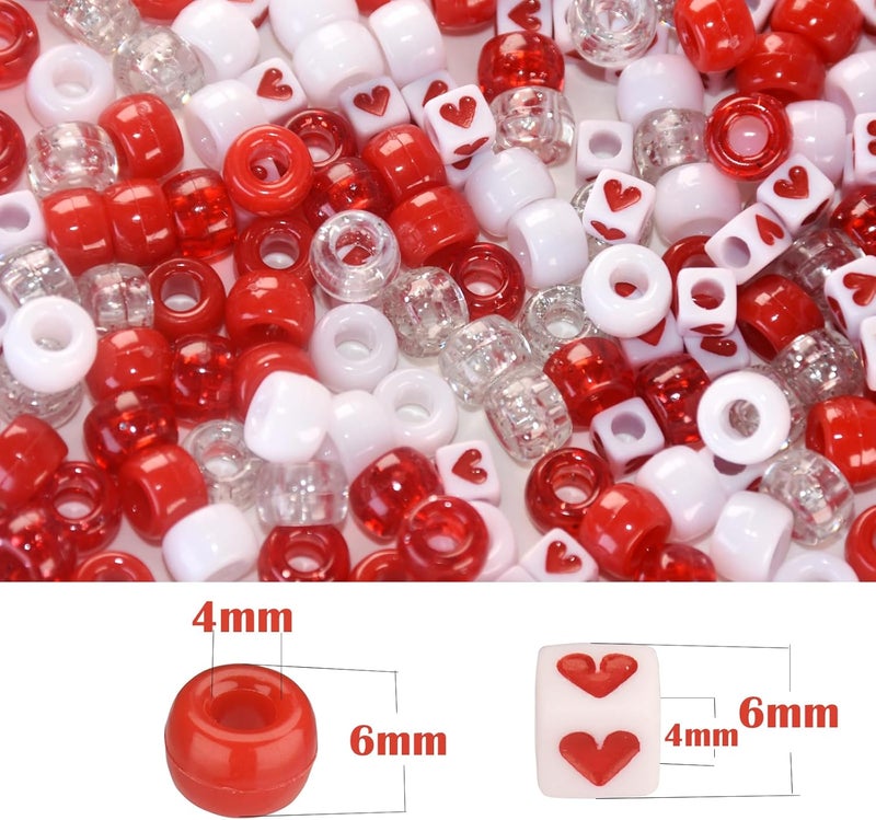 FINEWEN Valentine's Day Pony Beads(1200pcs) for Jewelry Making Bracelets Crafts,Red White Pony Beads for DIY,Hair, Necklace Bracelets Earrings (Mix Red) - Image 5